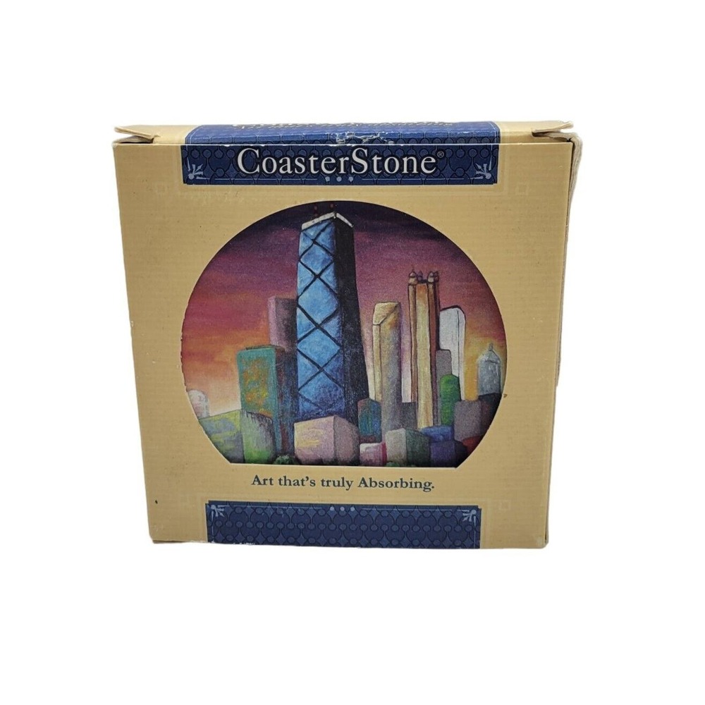 CoasterStone Set Of 4 Chicago Skyline 4" Square Absorbent Stone Coasters